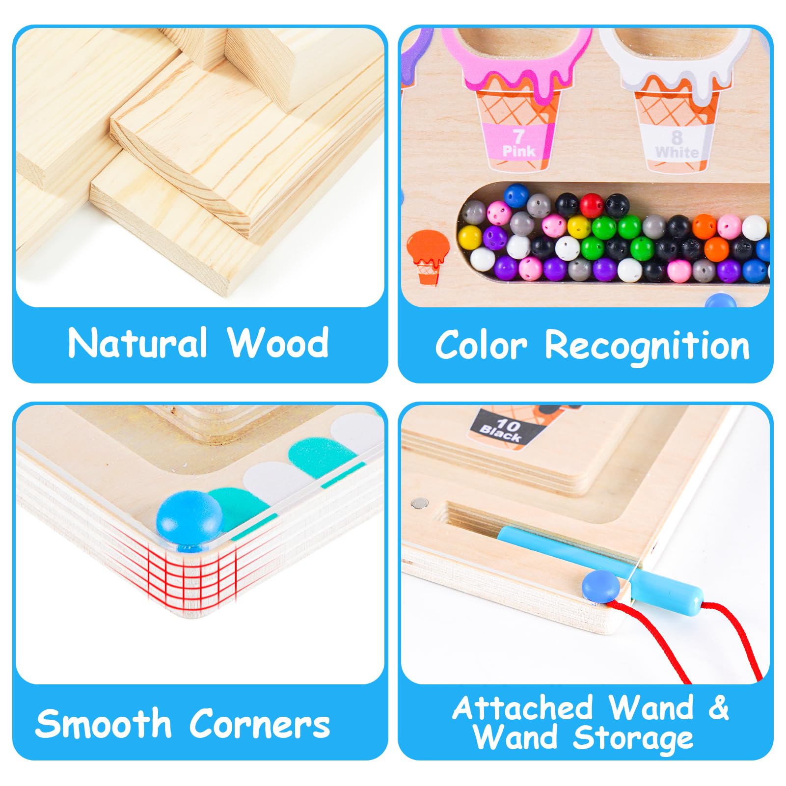 Magnetspiel Labyrinth Holzspielzeug, Baby Montessori Spielzeug Motorikspielzeug ab 2 3 4 5 Jahre, Kinderspielzeug Busy Board Lernen Sortierspiel, Magnete Kinder lernspiele Geschenk Mädchen Junge