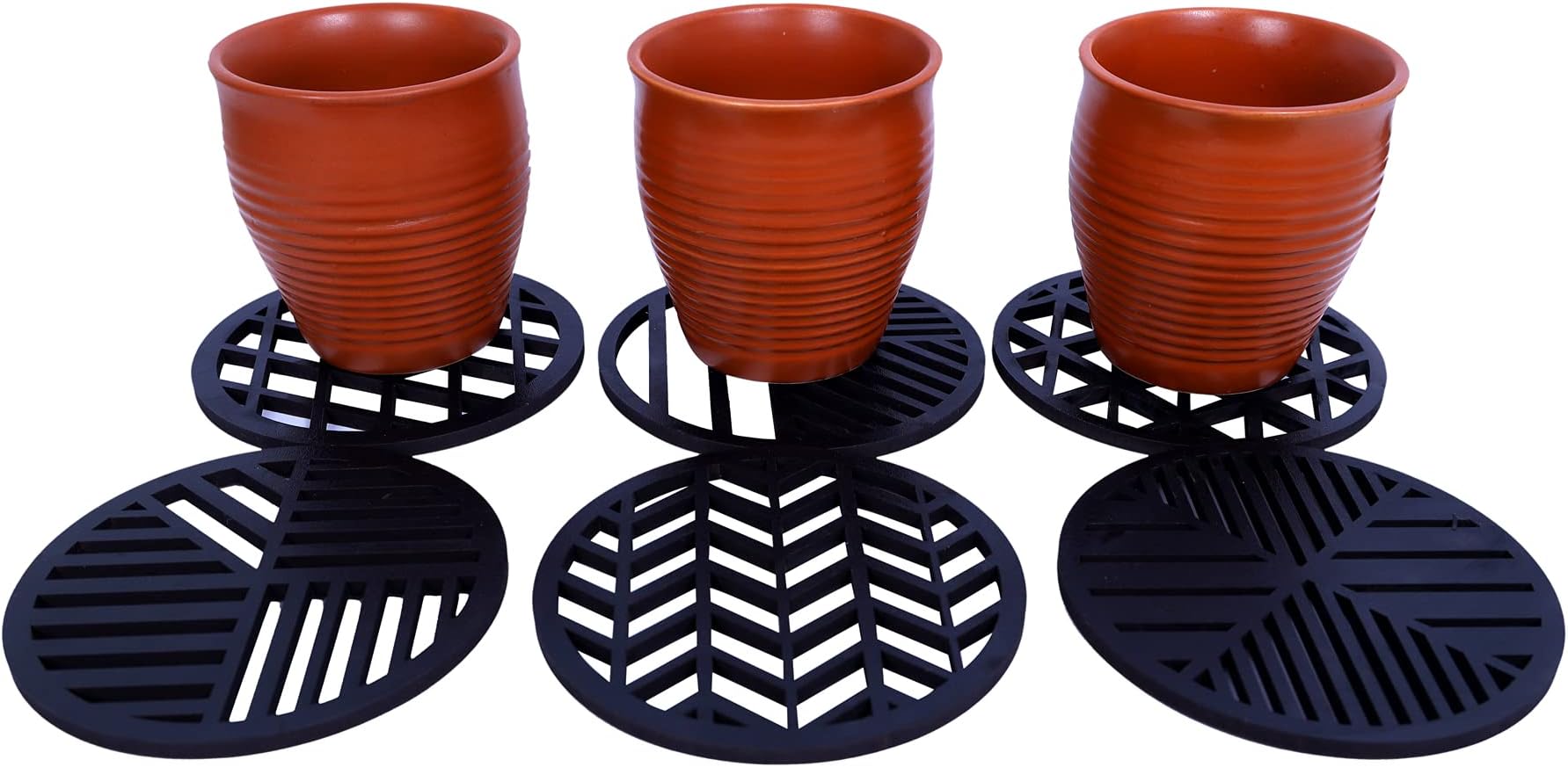 WOODOLOGY INDIA Handmade Wooden Coasters for All Beverages - Perfect for Your Home and Office. (Set of 6) Black