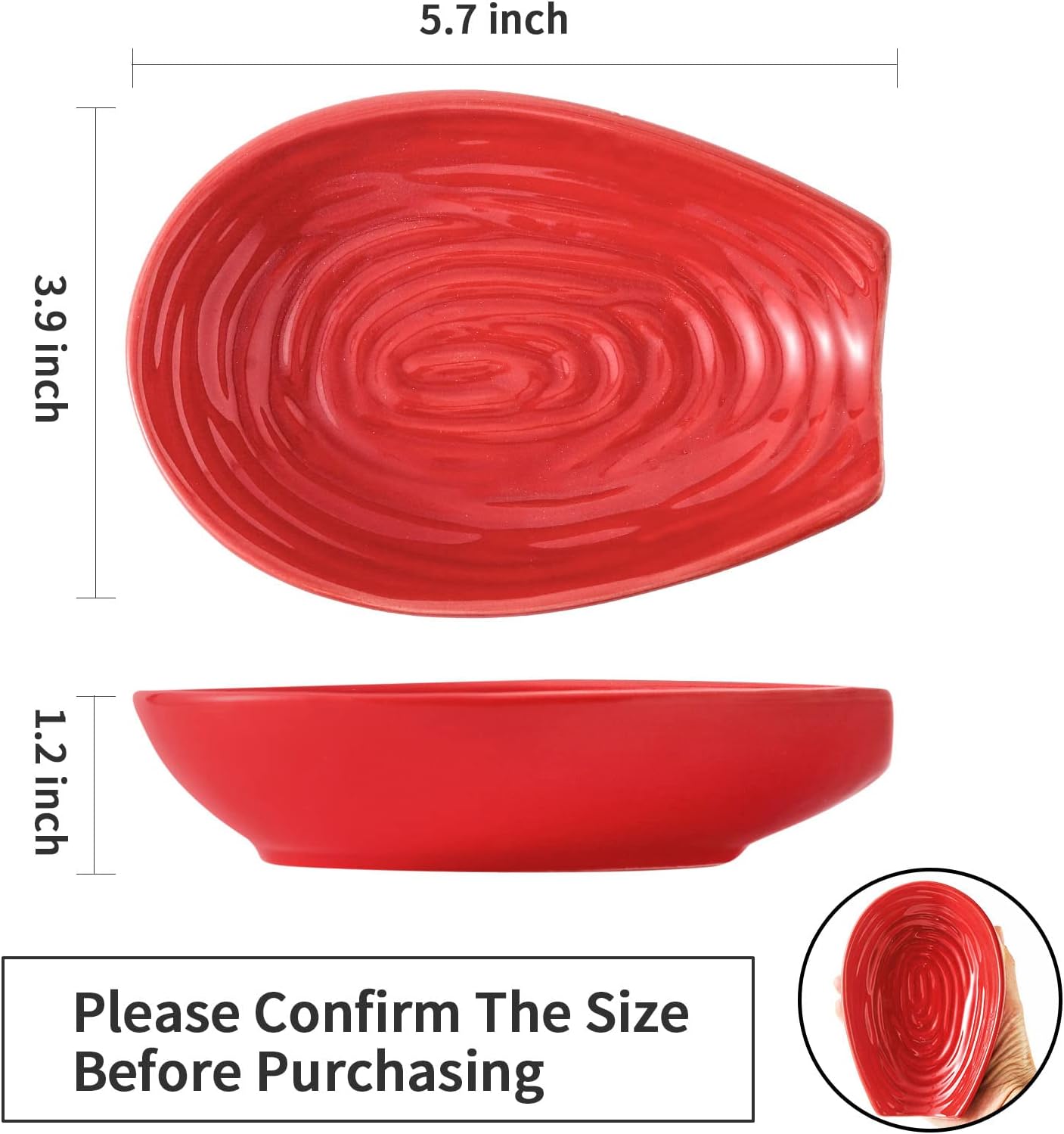 Hasense Spoon Rest Set of 2 for Stove top, Cooking Spoon Holder for Kitchen Counter, Ceramic Utensil Rest for Ladle, Spatula, Tong and Spoon, Heat-Resistant Spatula Holder, Red