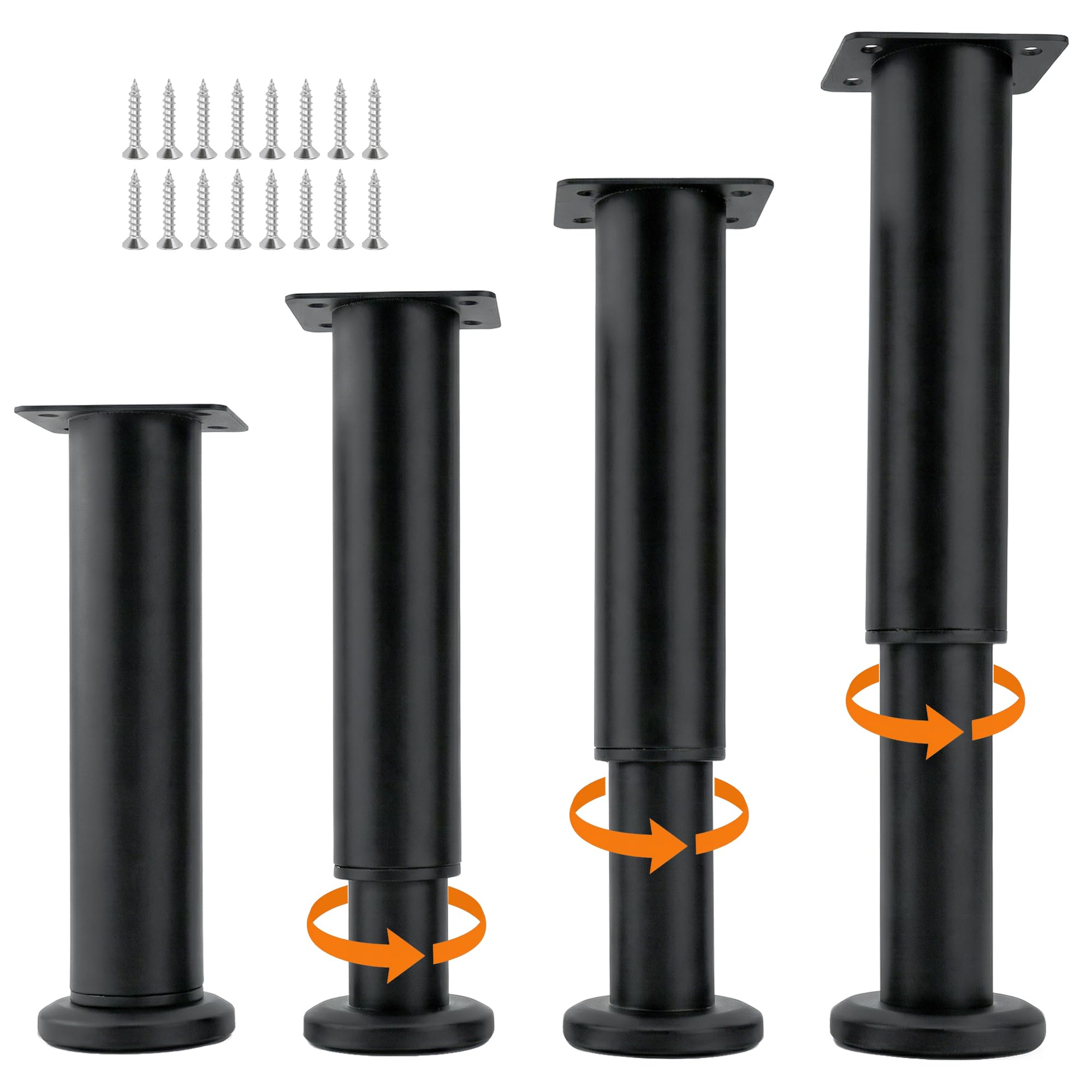 Patas de cama de metal negro resistente con base gruesa de soporte