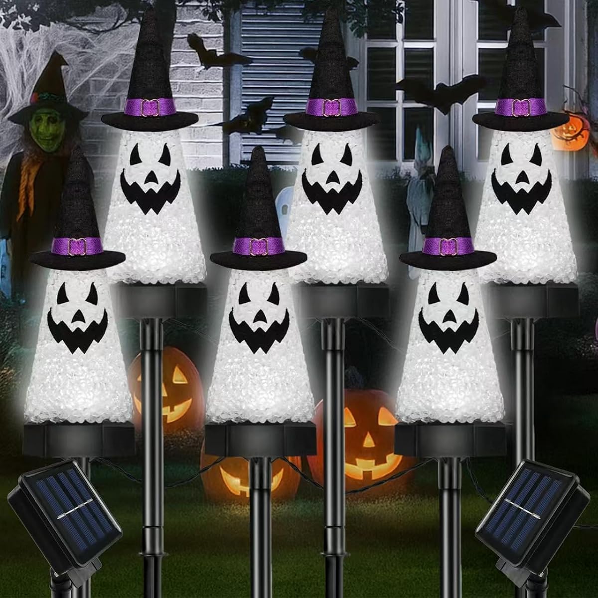 BHCLIGHT Solar Halloween Ghost Lights, 6 Pack, Waterproof, Cool White, Garden