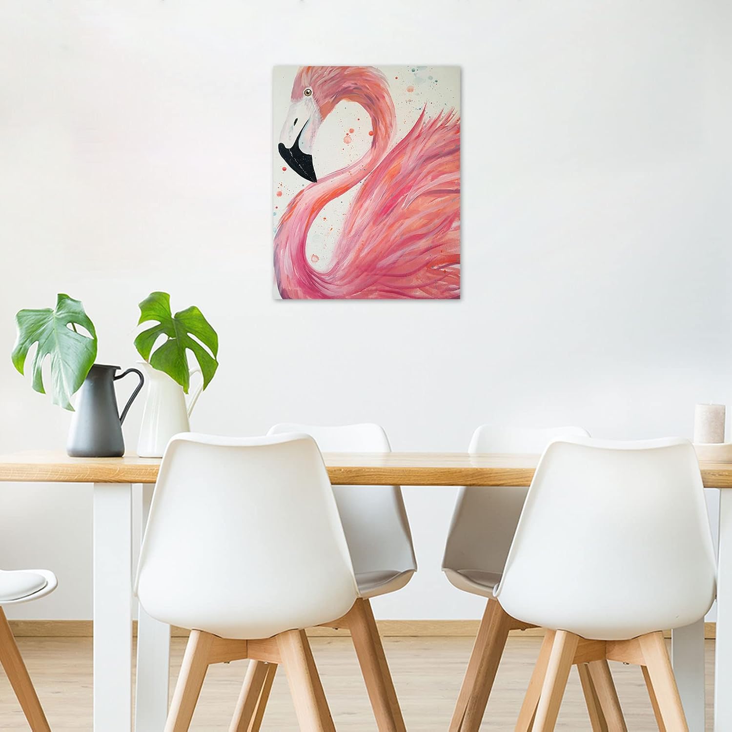 HVEST Flamingo Canvas Wall Art Pink Bird Framed Oil Painting Stretched and Framed Artsy Romantic Wall Paintings Girlfriend gift for Living Room Bedroom Bathroom Office Wall Decor 12x16 inches