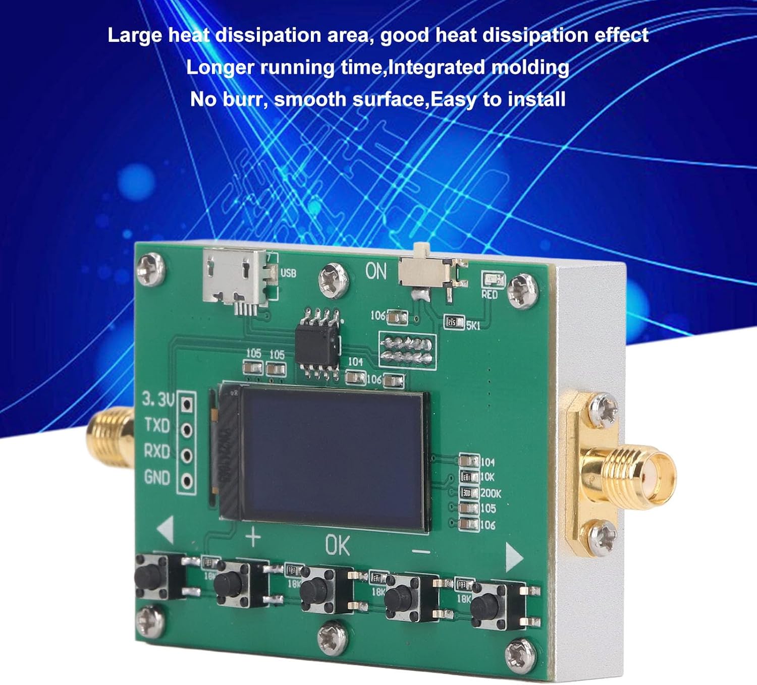 Digital Attenuator 6G RF Programmable Module 30DB Stepping 0.25DB Organic Light Emitting Diode Display CNC Case for Easy Installation and Effective Heat Dissipation