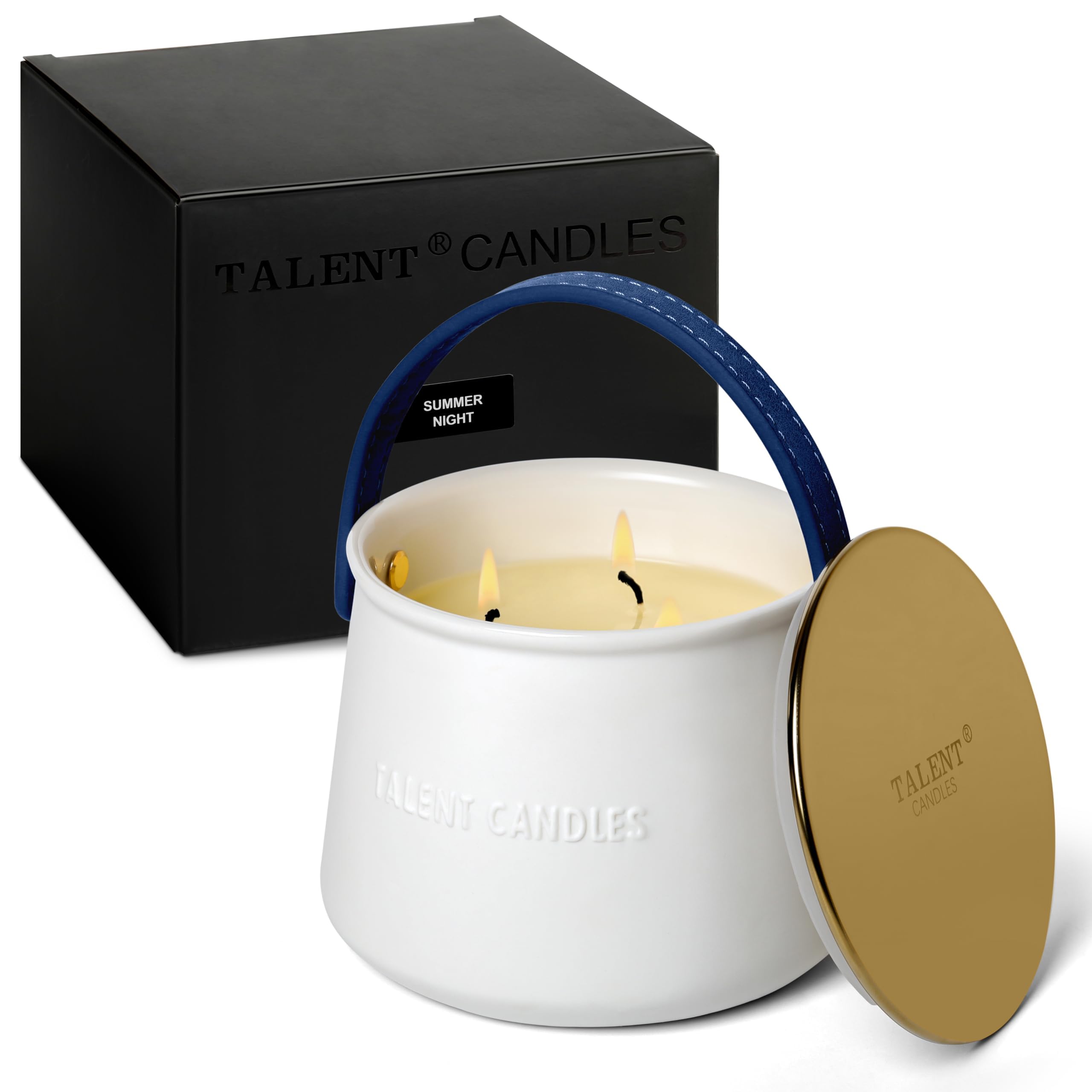 Bougie Aromathérapie Tasse en Céramique à Main 3 Noyaux Cire de Soja Cadeaux Hommes Femmes Nuit d'été