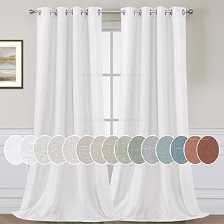 H.VERSAILTEX Elegant Natural Linen Semi Sheer Blended Energy Efficient Light Filtering Curtains/Nickel Grommet Window Treatments Panels/Drapes (Set of 2, Heathered White, 52