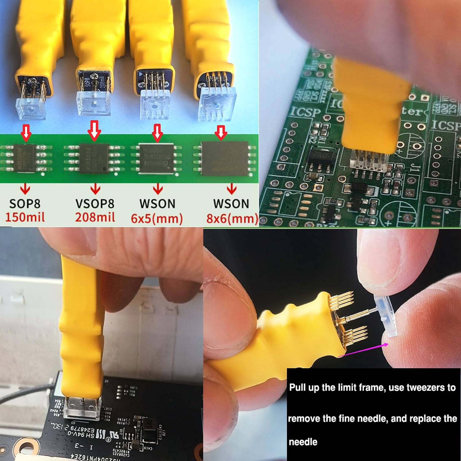Sop8-150mil/Sop8-208mil/WS0N 6x5/WSON 8x6 package/QFN8/DFN8 Test Probe Line chip probe wire EEPROM 24C 25C 93C chip Clip Circuit Programming for USB Programmer T76,T56,T48,RT809H Ect (SOP8 150MIL)