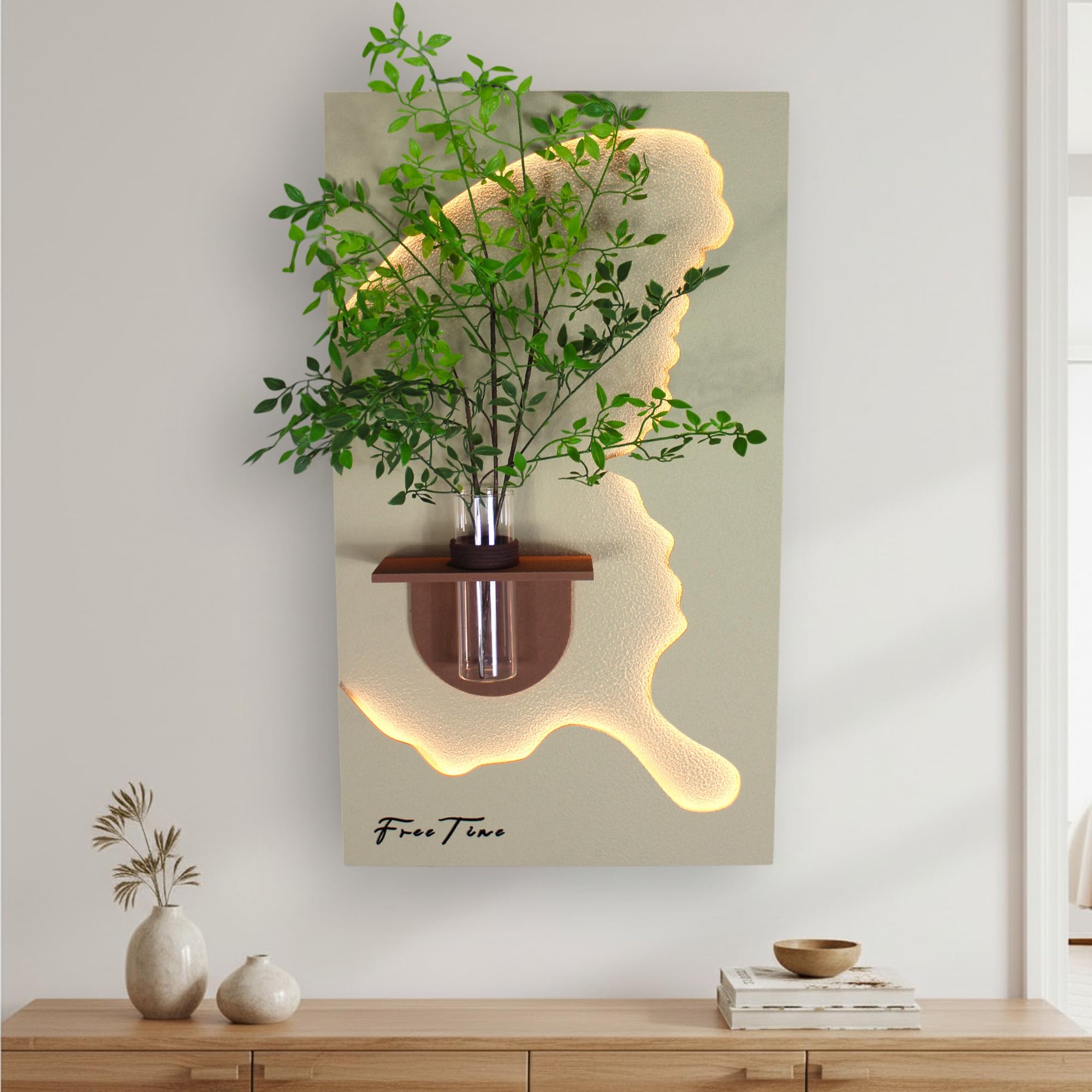 Arnusa 3D Wandbild mit LED-Beleuchtung & dekorativer Glasvase WD002 Wanddekoration Wandskulptur