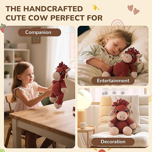 Miniatura 6 de Imcrasy Highland Cow - Kit de ganchillo para principiantes, kit de animales de ganchillo de 13 pulgadas, kit completo de ganchillo y kit de tejer,