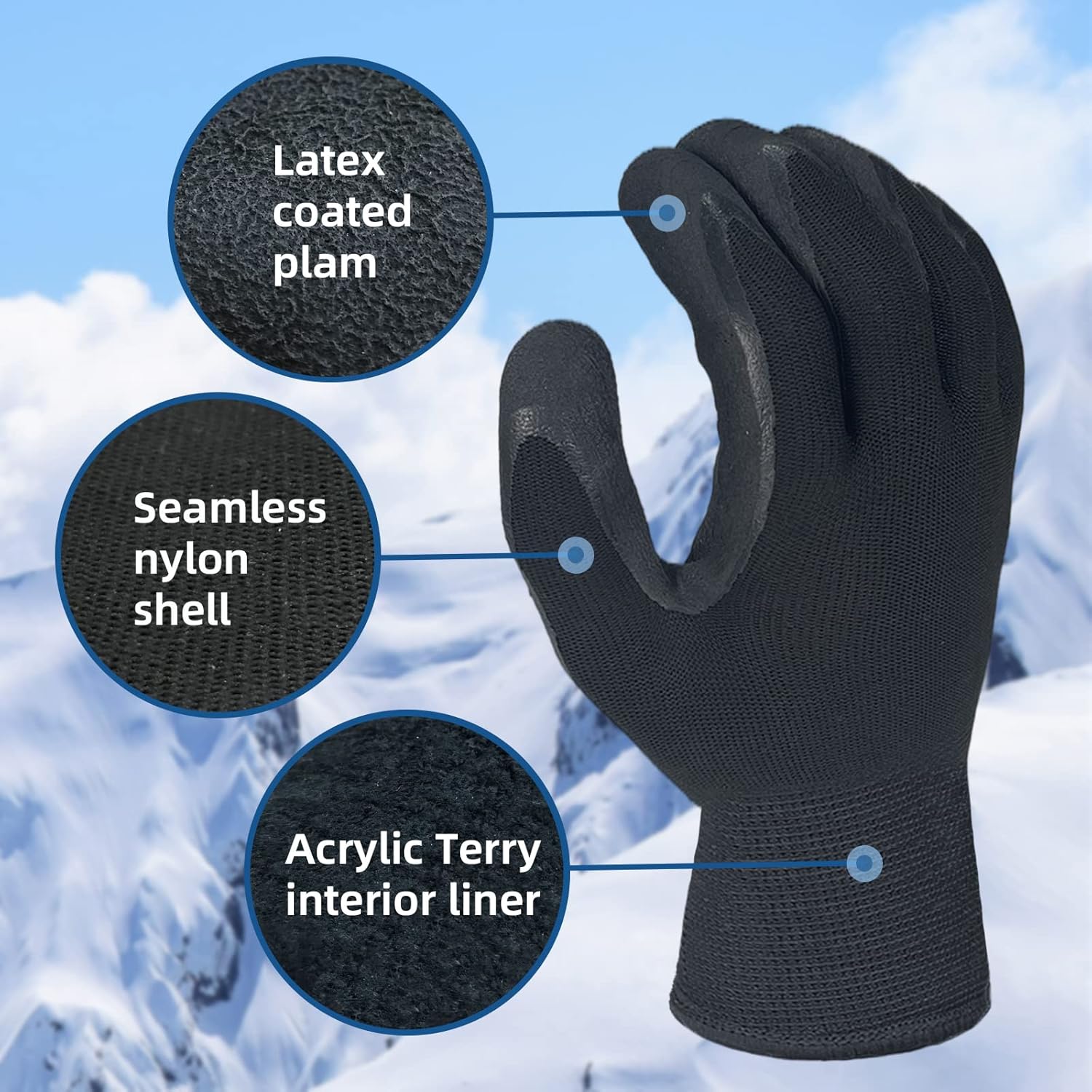Miniatura 2 de Evridwear - 3 pares de guantes de trabajo para congelador de invierno con revestimiento de látex forro cálido y aislante guantes para clima frío con