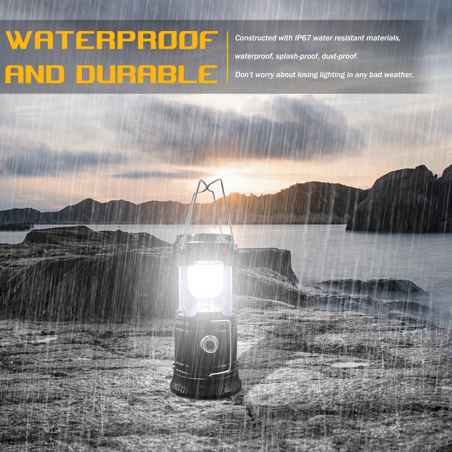 ISUNMEA Solar Folding Camping Lantern AC Rechargeable Charging for Phone Lightweight Waterproof Portable LED Emergency Light Flashlight with Hook for Outdoor Hurricanes Hiking Power Outages(4 Pack) - - 