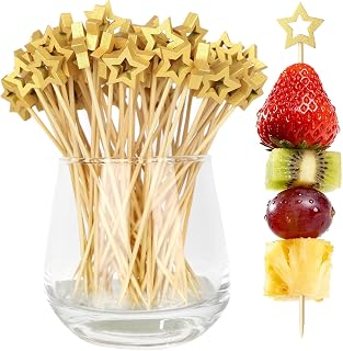 50 cocktail toothpicks, 4.7-inch appetizer cocktail sticks, for drinks, desserts, hors d'oeuvres, wedding party fancy toothpicks, gold star-shaped mini decorative food picks