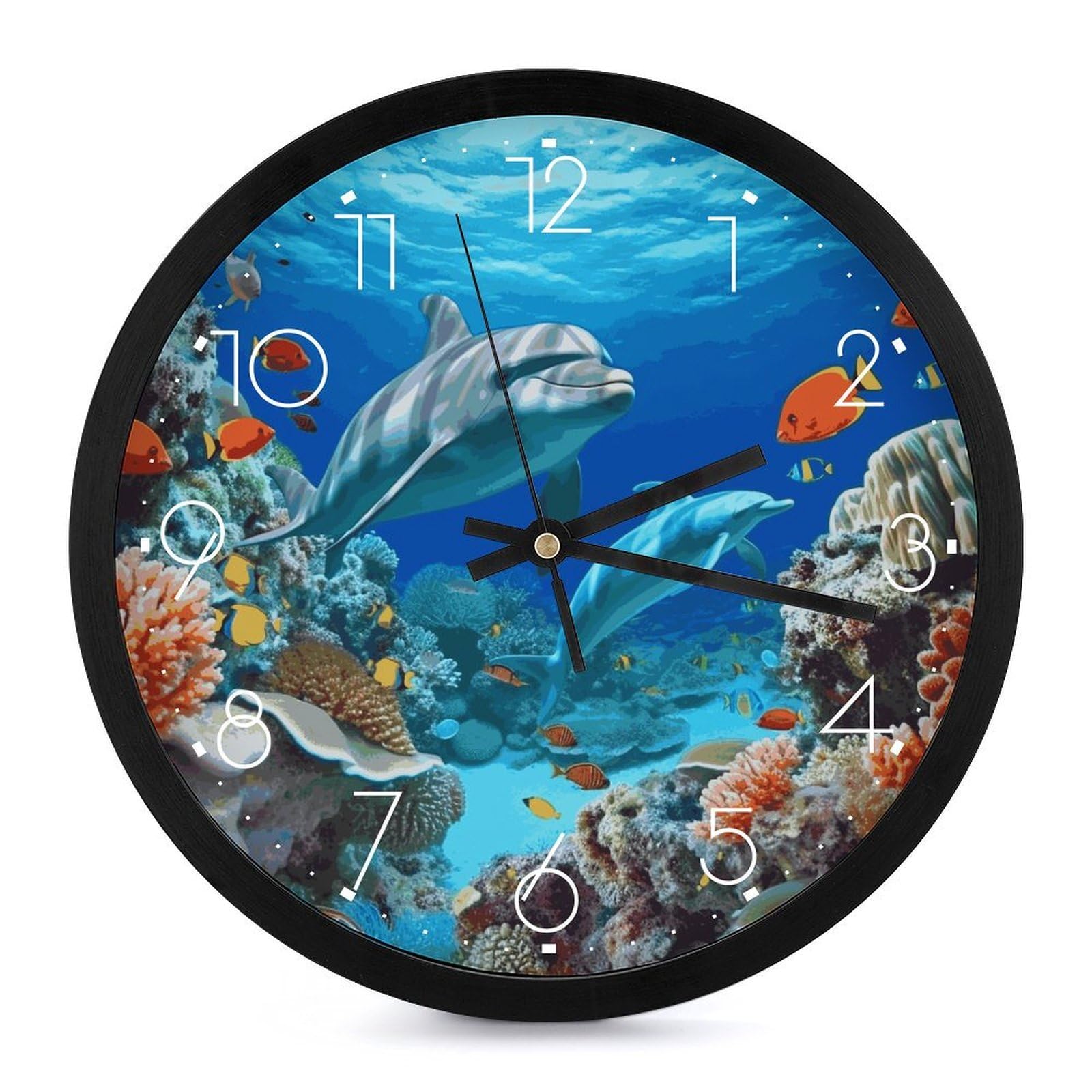 Horloge murale moderne ronde de 25,4 cm avec motif de fond marin