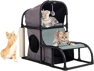 SNUGENS 4 in 1 Multi-Functional Cat Condo Furniture, Super Stable Cat Tower House with Cat Tree, Combined with Cat Bed, Ca...