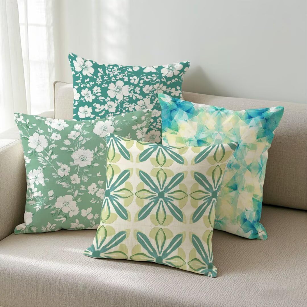 Fundas Cojines 80x80 cm Exterior Cojines Verde Salvia Fundas de Almohada Juego de 4, Cuadrados Funda Cojin Verano Almohadas con Cremallera Invisible, Cama Decorativos para Hogar, Jardín, Salón Ym479