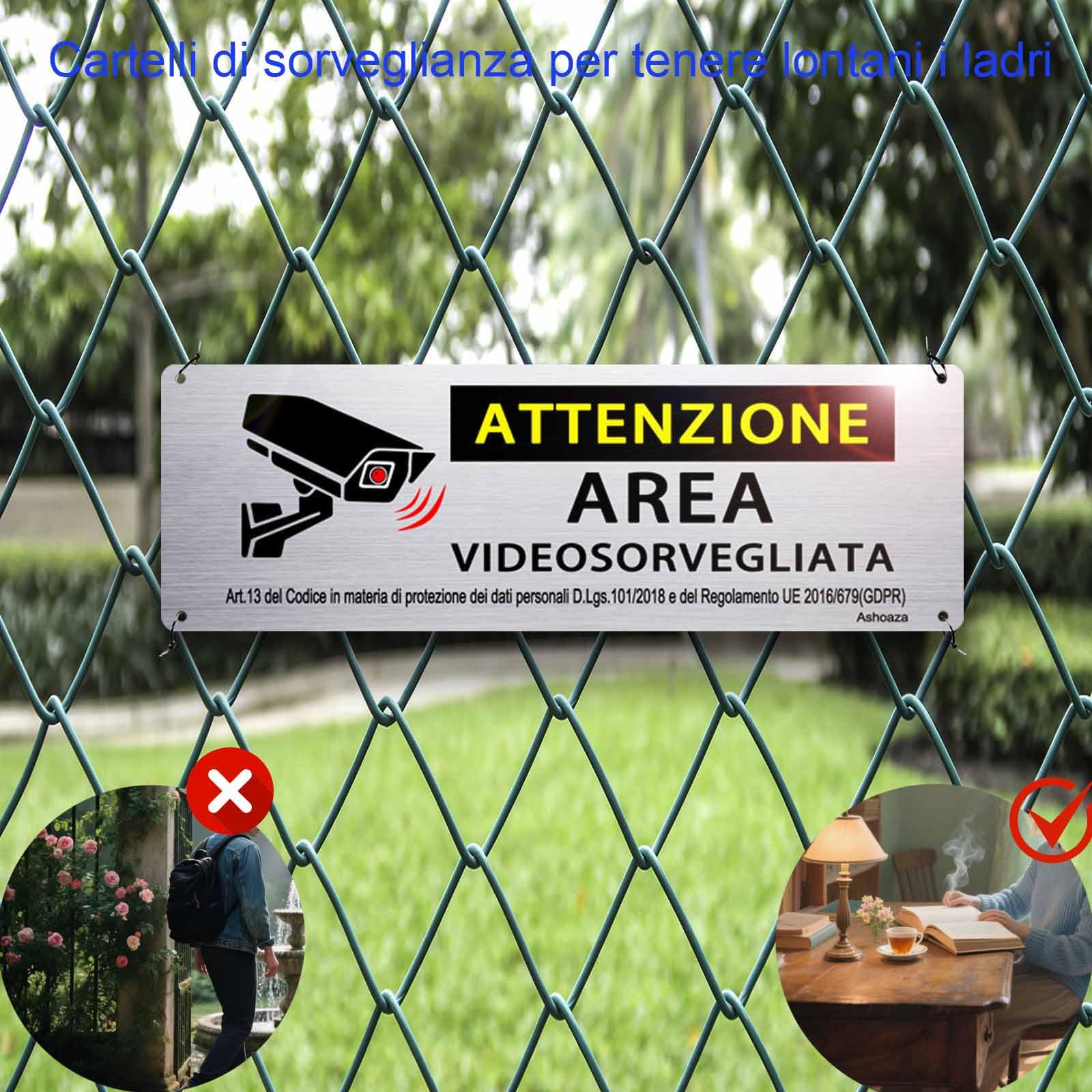 PIXLEMON Cartello Alluminio 20x20 Cm - Area Videosorvegliata, Registrazione Ai Sensi Dell'Art. 13 GDPR