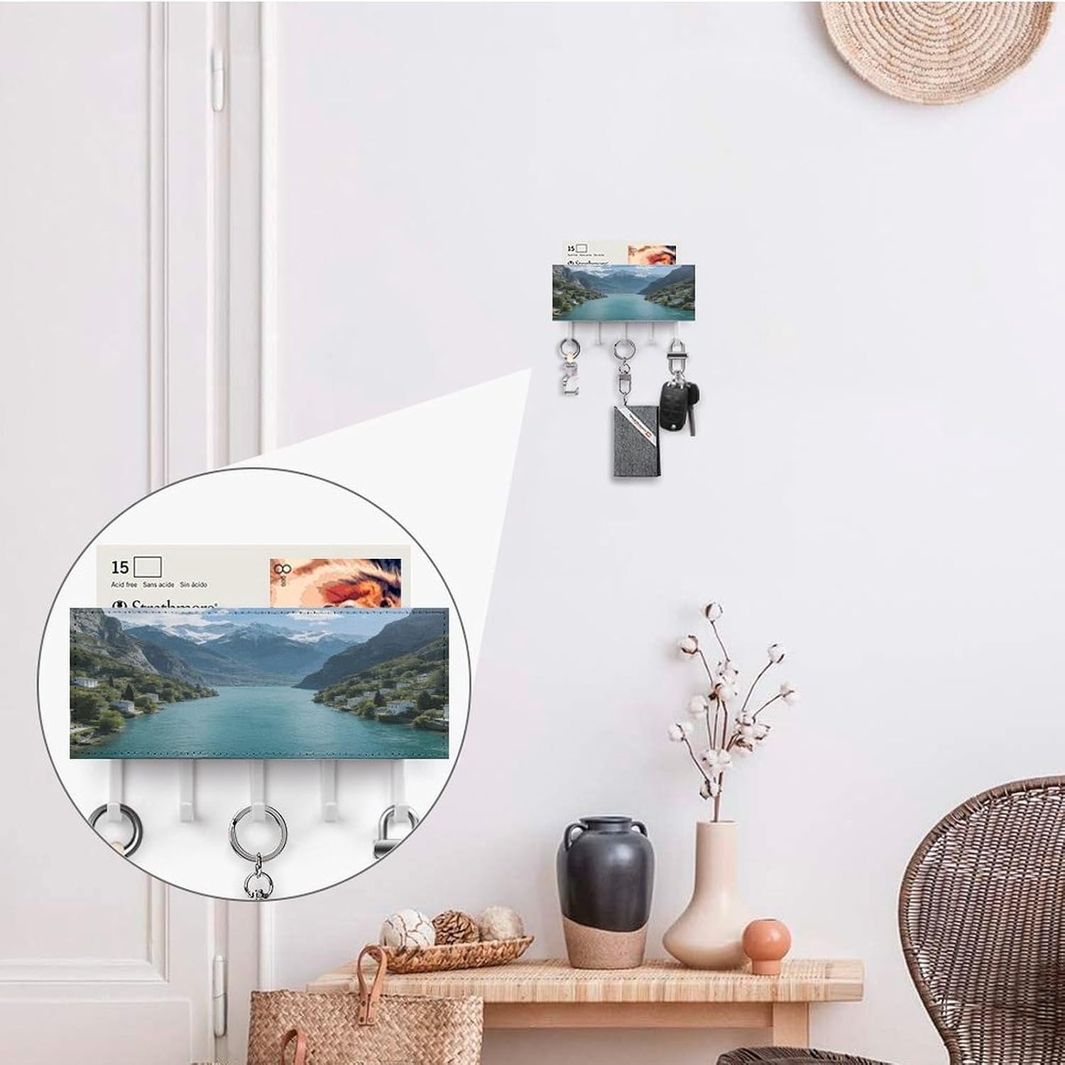 Key Holder Wall Mount Key Hanger with 5 Hooks, Decorative Key Rack | Lake Como Hanging Key Hooks with Mail Organizer for Wall Living Room Kitchen Bathroom Hallway