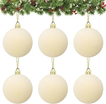 Velvet Cream Ball Ornaments 6 PCS 2.37-Inch Xmas Tree Decor for Christmas, Baby Shower, Party