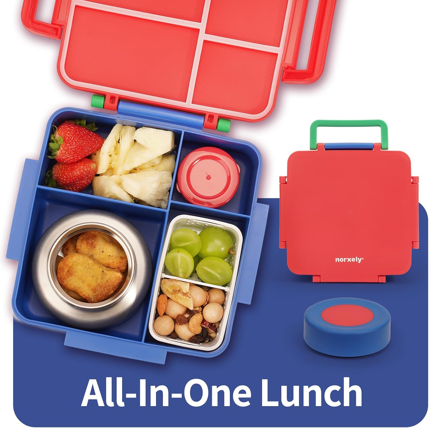Bento Box for Kids with Thermos, [Large Capacity] Insulated Kids Lunch Box with 4 Compartment for Ages 3+, Drop-Proof & Dishwasher Safe Lunchbox Container Red-Blue - Image 7