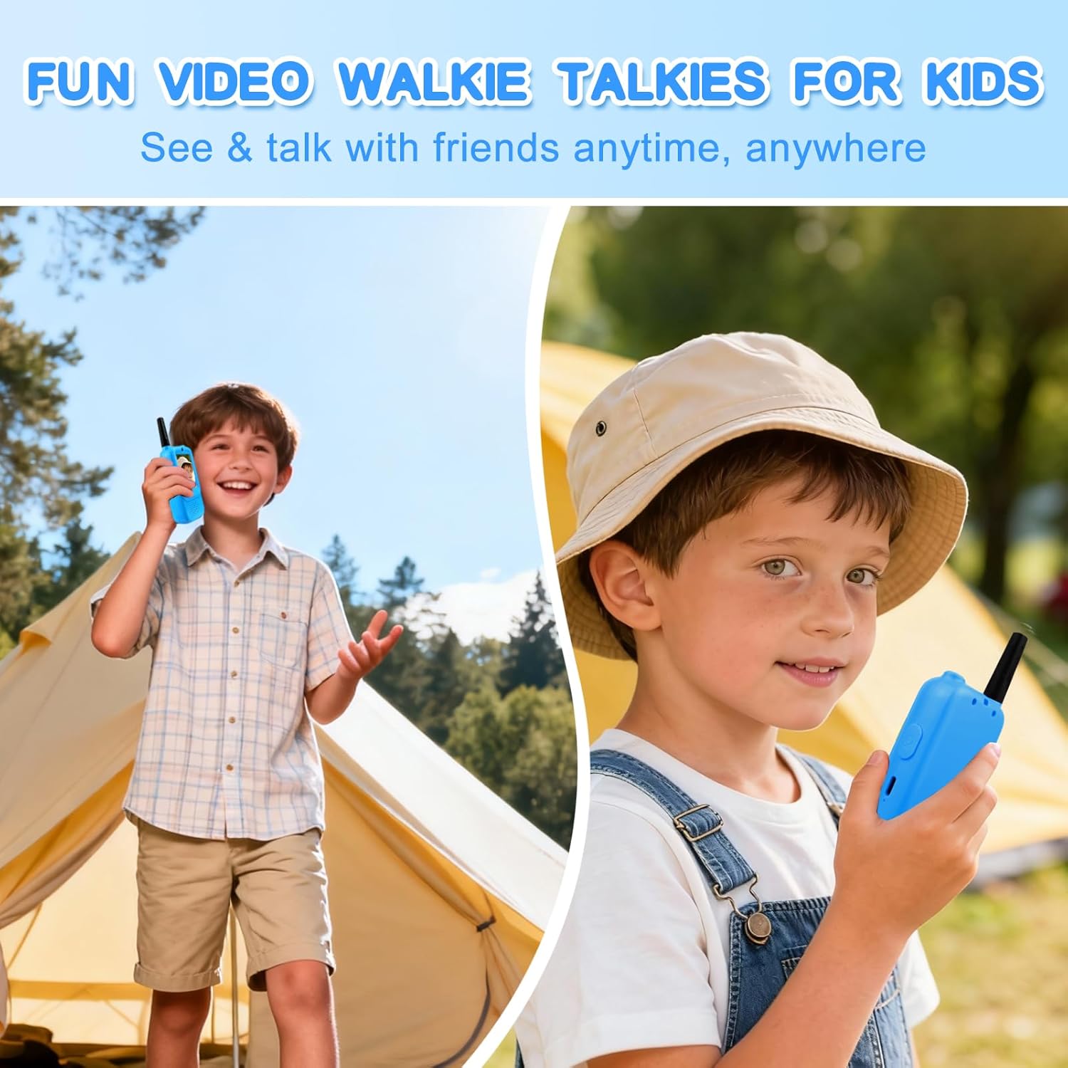 Video Walkie Talkies for Kids, 2 Pack Rechargeable Video Kids Walkies Talkies with Voice Changer, Long Range 2 Way Radios Toys for Outdoor Adventure Camping Hiking Birthday for Boys Girls Ages 3-12