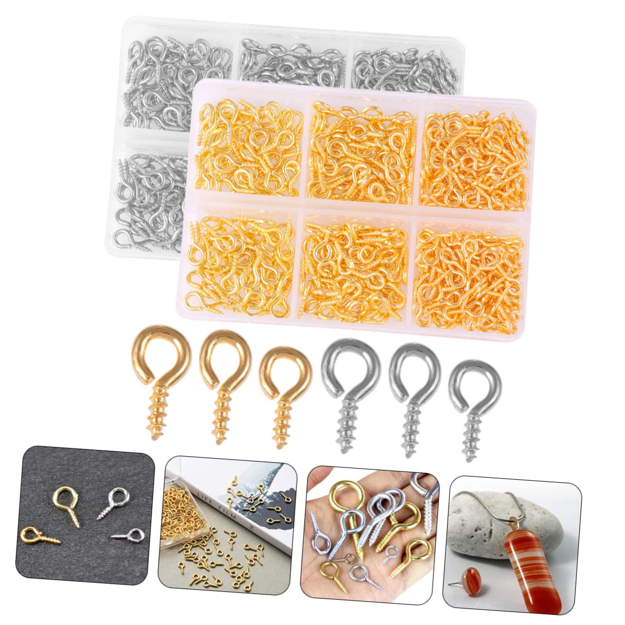 WHAMVOX 2 Boxes Heavy Duty Eye Bolt Hooks Screw in for Jewelry Making Metal DIY Pendant Material Jewelry Making Findings