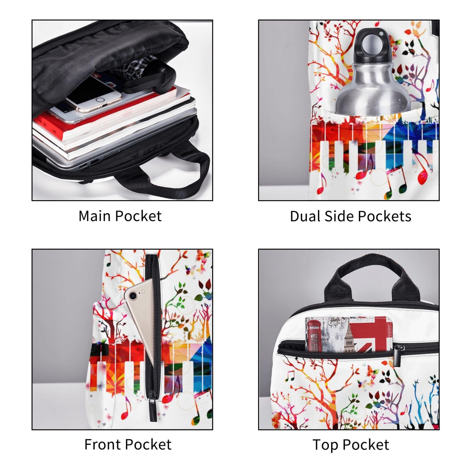 Colorato Tastiera Pianoforte Nota Musicale Stampato Zaino leggero Borsa da viaggio Zaino Casual