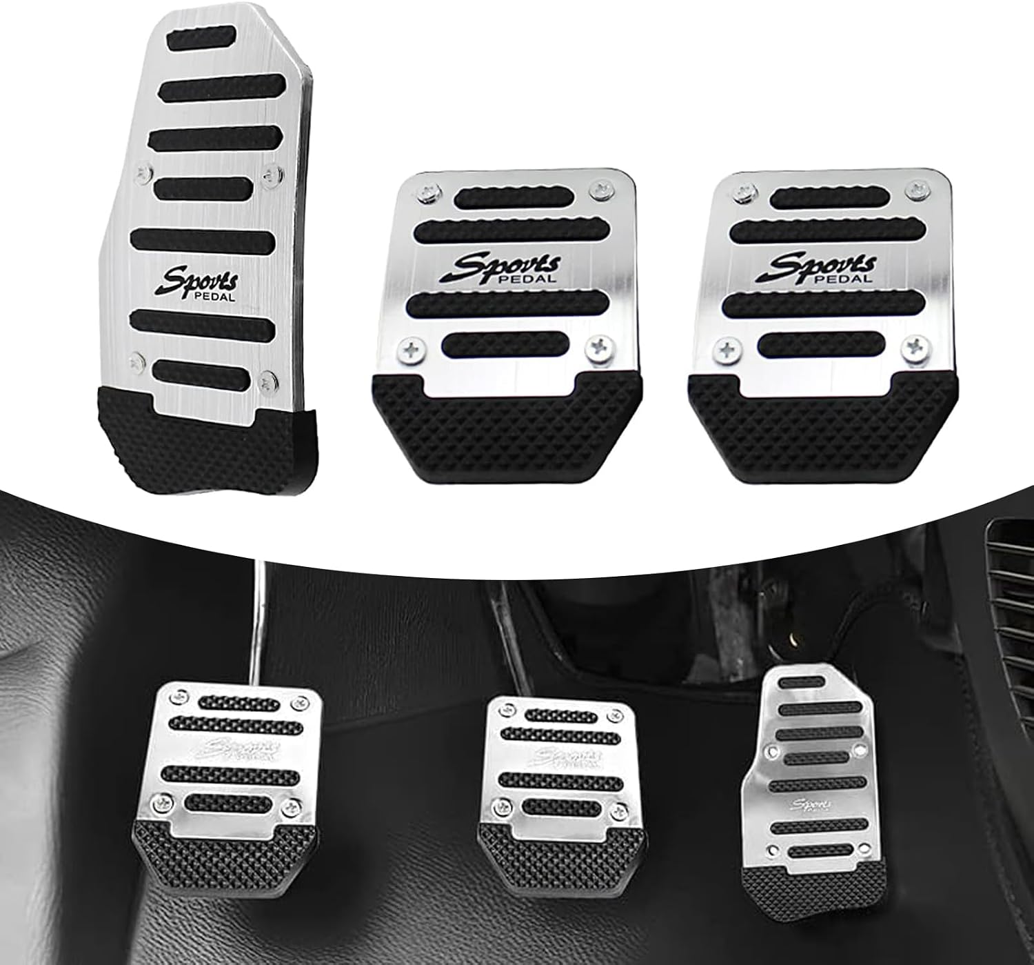 3PCS Non-Slip Car Pedal Pads, Aluminum Alloy Gas Pedal&Brake Pedal Cover , Alloy Anti-friction Anti-slip Transmission Accelerator Pedal Brake Pedal Cover Clutch Pedal, Suitable for Manual Vehicles