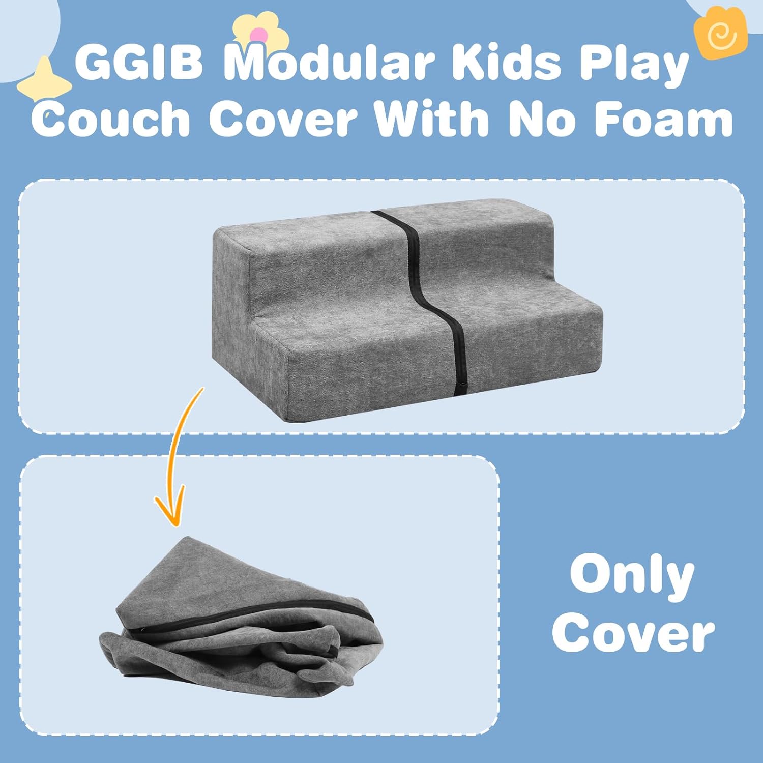 GGIB Modular Kids Play Couch 28 Pcs Dark Grey with 1 Replacement L Shaped Sofa Cover