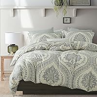 Vista 15 de PERHOM Funda de edredón azul Queen – Funda de edredón de damasco de cachemira tamaño Queen, juego de funda de edredón de 3 piezas, 100% algodón