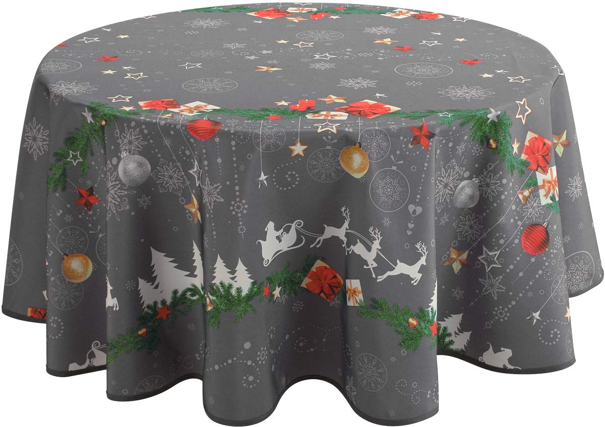 Le linge de Jules Mantel Antimanchas Navidad Gris - Redondo 160 cm