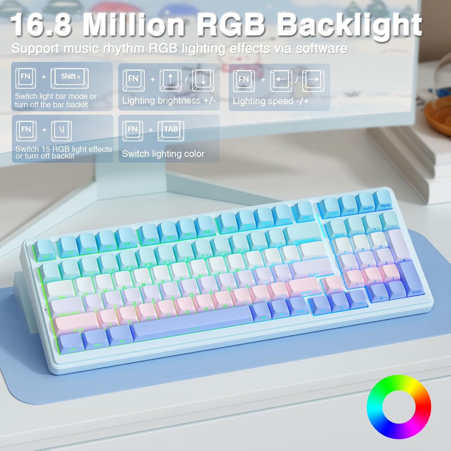 AULA F99 Wireless Mechanical Keyboard,Triple-Mode(BT5.0/2.4GHz/USB-C),Gasket Mounted Creamy Keyboard with Linear Switches, Side Printed PBT Keycaps,RGB Backlit PC Gaming Keyboards for Win/Mac