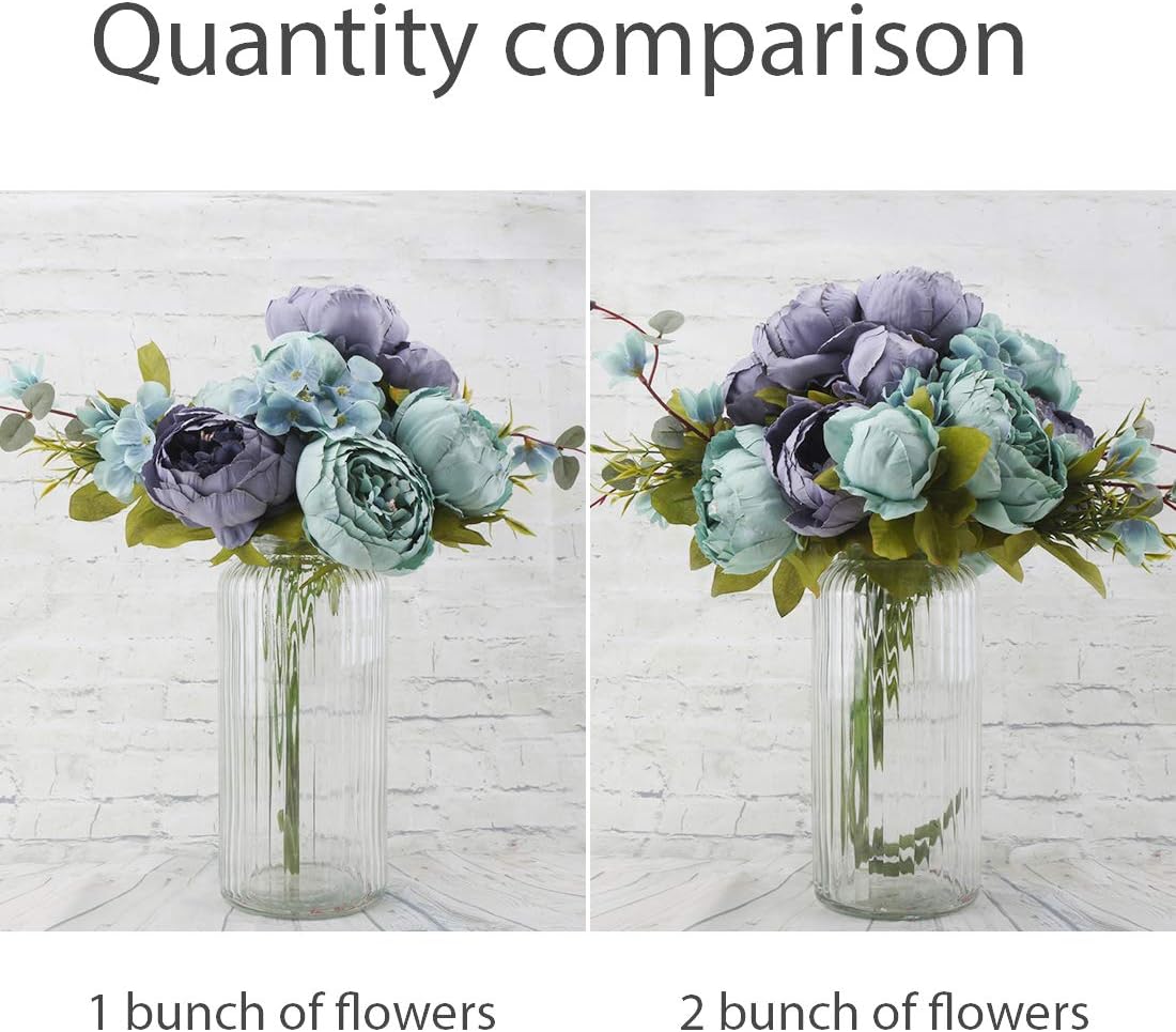 Flojery Silk Peony Bouquet Vintage Artificial Peonies Flower for Home Wedding Party Decor (1pcs, Blue) - Image 4