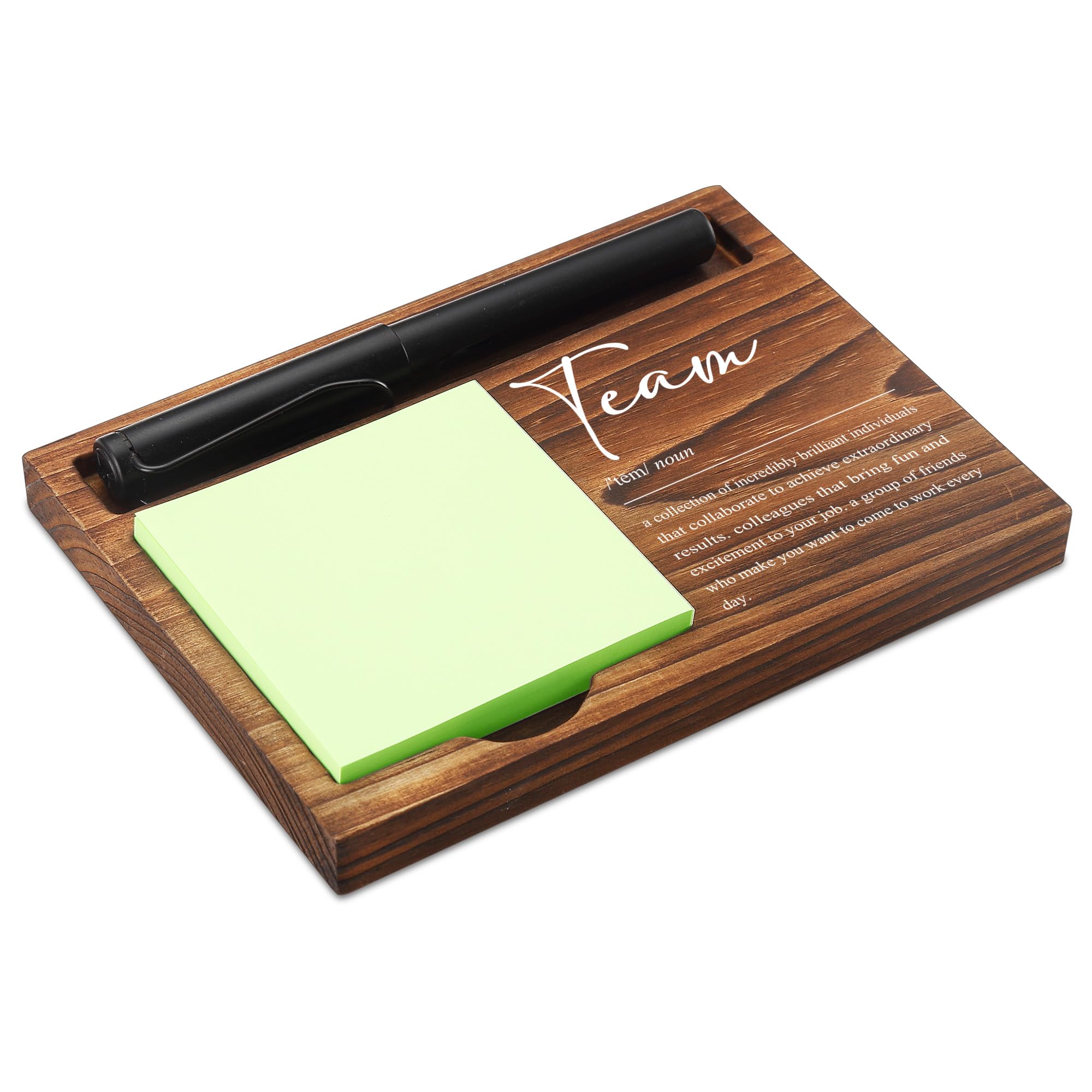 CINRLLA Wooden Sticky Note Holder & Pen Dispenser, 6.5 x 4.7 inches, Green, 1 Count