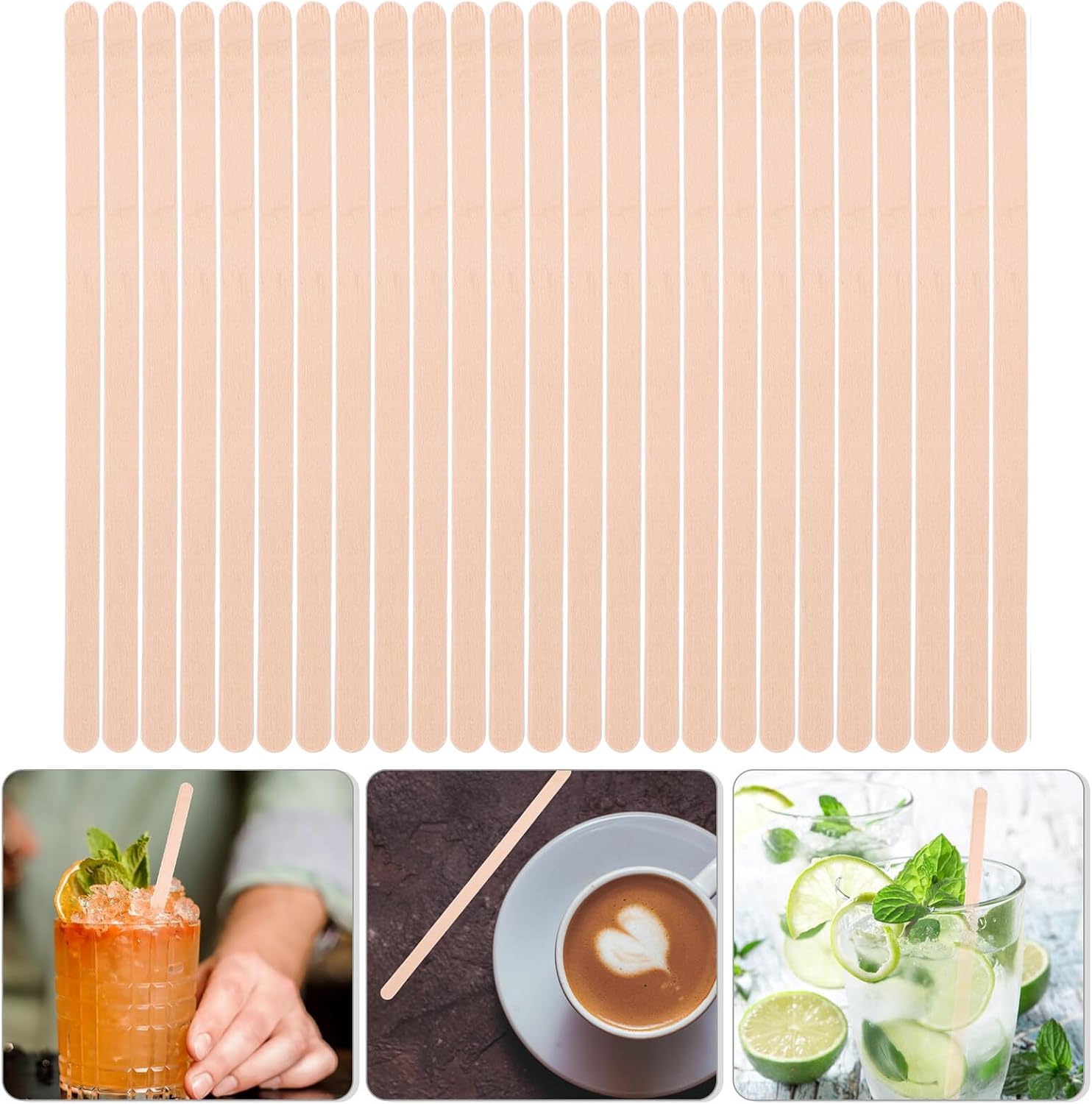 SAFIGLE 500 pcs Wooden Coffee Stir Sticks Smooth Surface Safe Wood Stirrer for Mixing Hot Beverages Tea Cocktail Drinks with Design