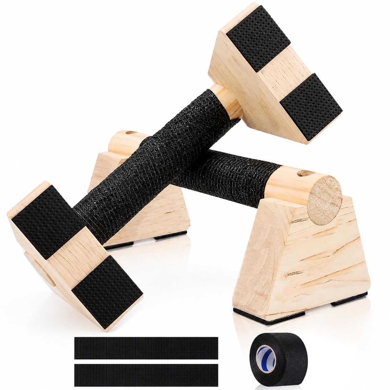 1 Pair Push Up Handles,Wooden Parallettes Bars,Calisthenics Equipment with Non Slip Cotton Wrap,Push Up Board with Rubber Base Pads,Press Up Handles for Fitness/Gym/Home Workout(30cm)