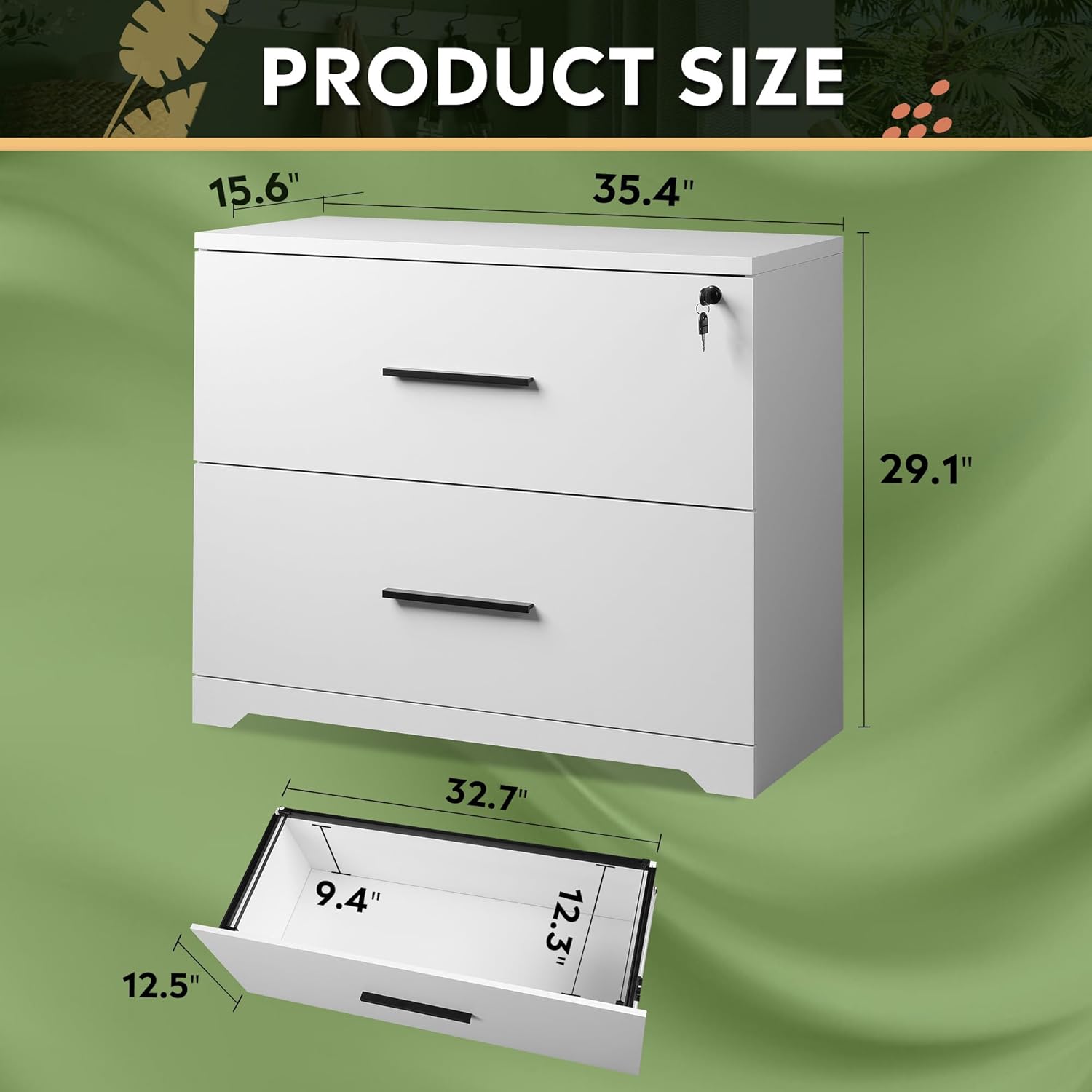 DEVAISE 2-Drawer Wood Lateral File Cabinet with Lock for Home Office, White