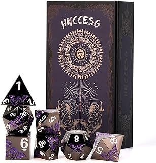 Krake Metall Würfel Set 7-teilig – Premium Polyedrische Rollenspiel Würfel mit Magnetischer Geschenkbox für TTRPG & Tabletop Spiele(Schwarz Lila)