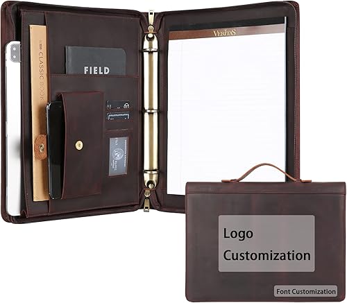 GZRHKJ Cartera de cuero auténtico, nombre grabado gratis, cartera de cuero personalizada, portafolio para hombresmujeres, carpeta organizadora de