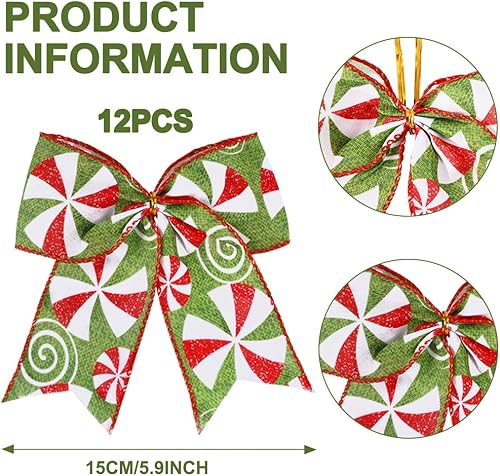 Miniatura 22 de DIYDEC 12 lazos de Navidad decorativos de 6.3 pulgadas, lazos grandes de corona de Navidad, lazos de árbol de Navidad rojo y verde, lazos