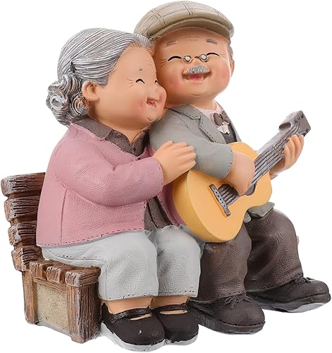Estatuas de pareja de ancianos amorosos, estatuas de resina en miniatura para el día de San Valentín para decoración de boda del hogar (toca la