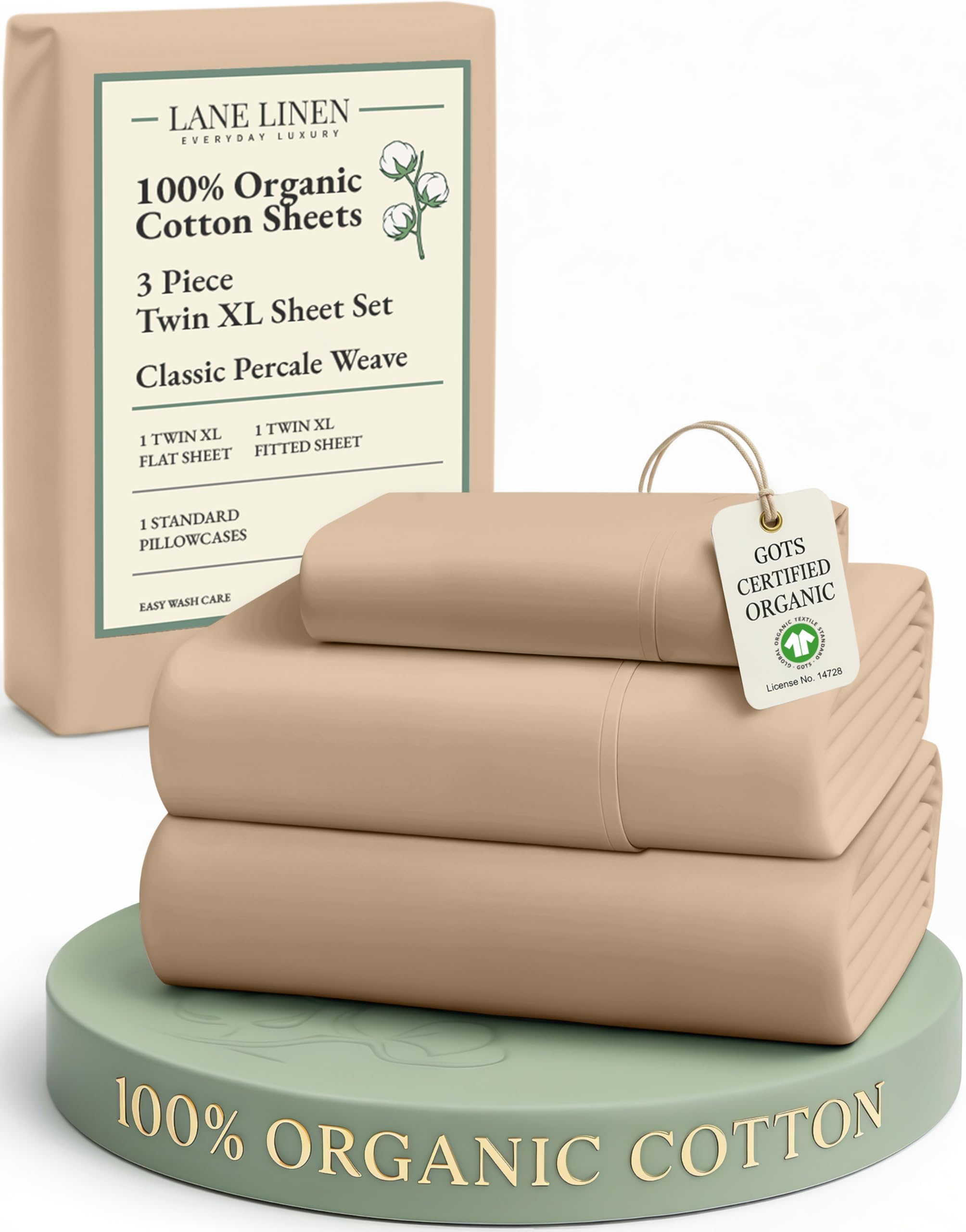 LANE LINEN 100% Organic Cotton Twin XL Sheets Set, Fully Elasticized Bed Sheets Set Twin XL Size Perfetct for Hospital beds, Deep Pocket Soft &amp; Comfy Sheets Set Twin XL Size-Taupe