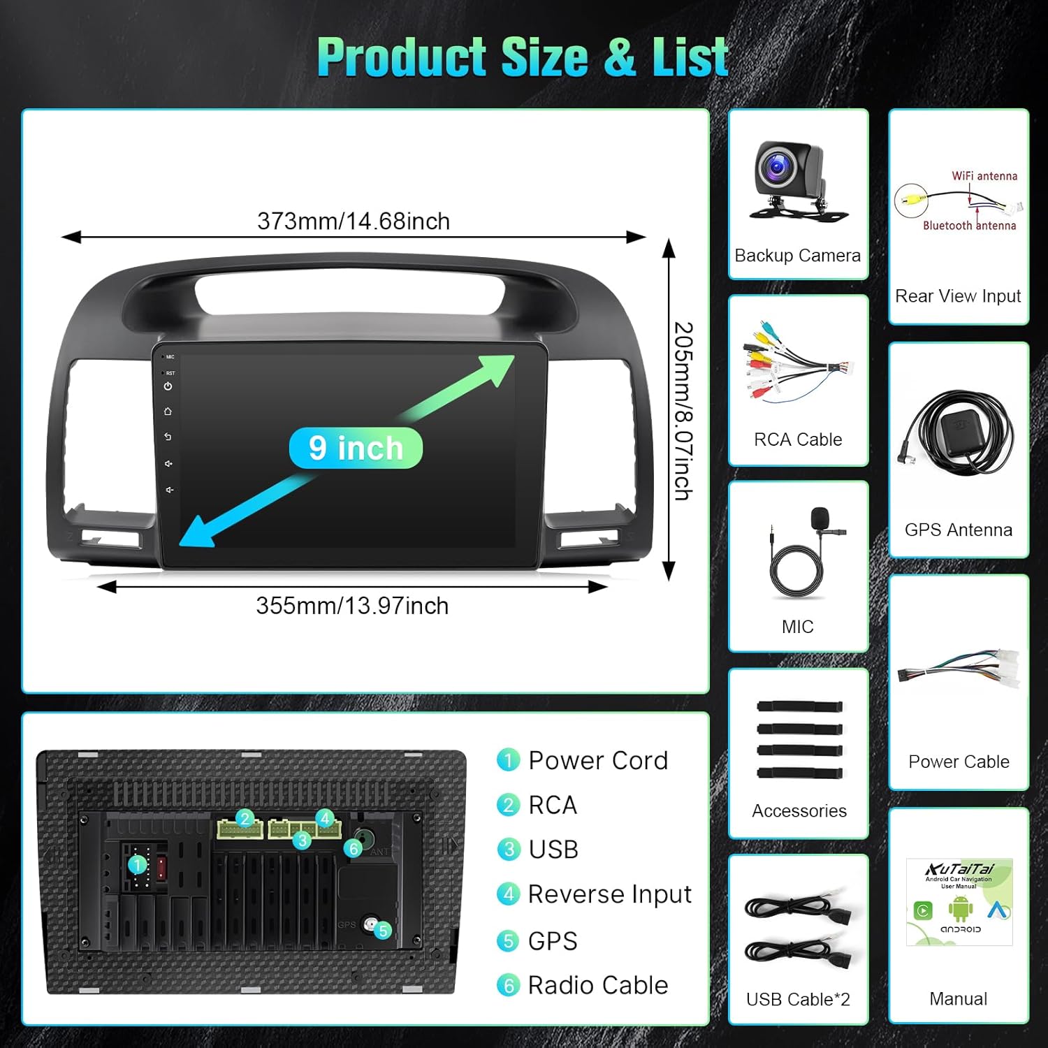 Upgraded Android 12 Car Stereo for Toyota Camry 2002 2003 2004 2005 2006 with Carplay Android Auto - 9Inch Touch Screen for Camry Stereo with BT, In-dash GPS, WiFi +MIC+Backup Camera - 2+32GB