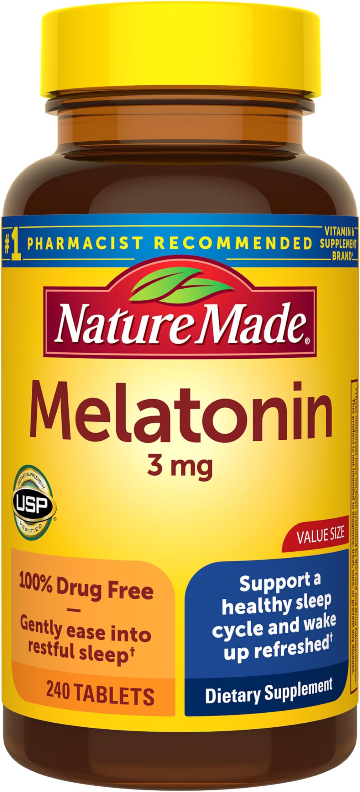Melatonin 3mg Sleep Aids for Adults, 100% Drug Free Sleep Aid, Sleep Supplements, 240 Tablets, 240 Day Supply