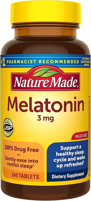 Melatonina 3 mg ayudas para dormir para adultos, 240 tabletas | Ayuda para dormir 100% libre de medicamentos para hombres y mujeres, suplementos para dormir para adultos, le ayuda a conciliar el sueño más rápido, suministro para 240 días