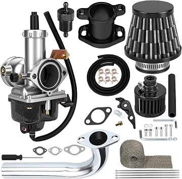 PZ30 30mm Carburetor with Exhaust Header Stage 1 Kit Replacement for Predator 420cc 301cc GX390 GX340 GX270 GX240 389cc 13HP 11HP Engine Mini Bike Go Kart Cart Parts Accessories Intake Manifold