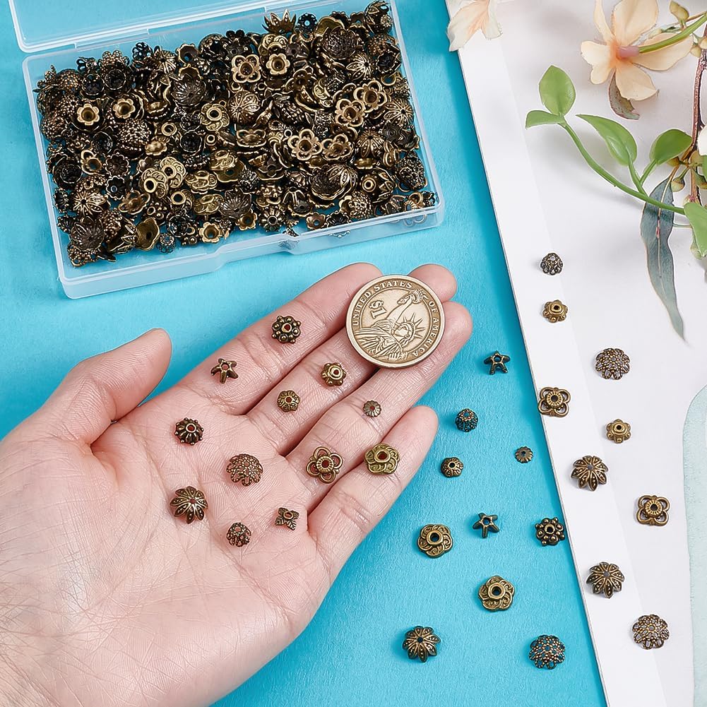 360Pcs Flower Bead Cap 12 Style Tibetan Flower Bead End Cap Alloy Floral Spacer Antique Bronze for Jewelry Making DIY Craft Bracelet Earring Necklace Accessory Supplier