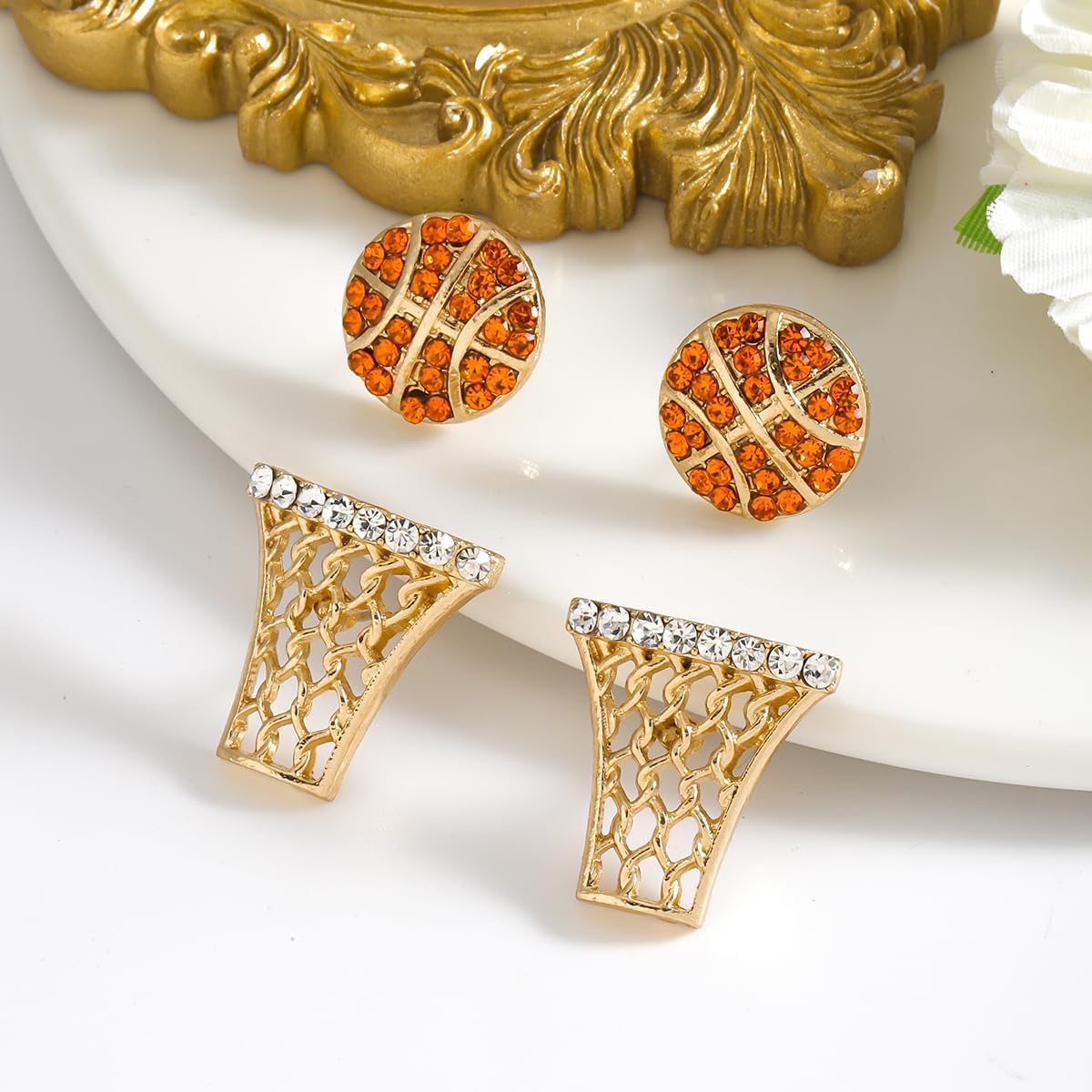 4 Pcs Sports Stud Earrings for Women, Sparkling Alloy Rhinestone Sport Themed Earring Studs Jewelry for GameDay Sports Fans Lover Party - Image 2