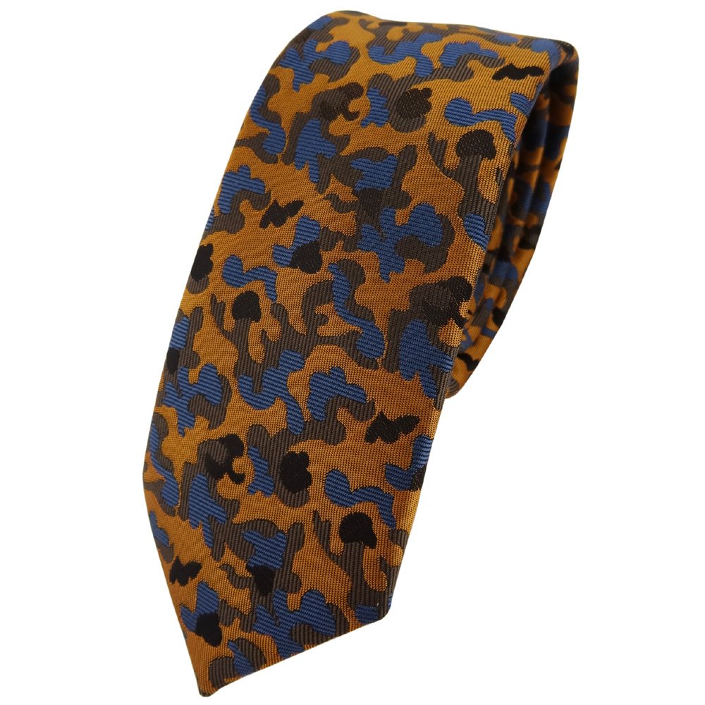 TigerTieNarrow Tie - Brown Bronze Blue Black Camouflage Worked