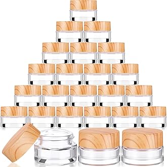 Geiserailie 24 Pcs 5 Gram Glass Cosmetic Jars with Lids Small Empty Sample Jars with Inner Liners Leak Proof Lids Makeup Sample Containers for Cream, Lotions, Powders and Ointments DIY (Clear)