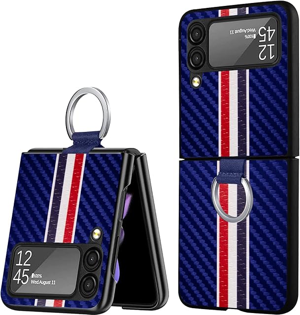 Quikbee Designed for Samsung Galaxy Z Flip 3 5G Phone Case, Carbon Fiber Textured Case with Loop, Slim Case Hard Plastic PC Shockproof, Shockproof Smartphone Case,blue