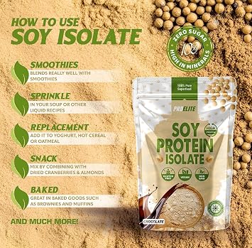 Soy Protein Isolate Powder 1kg Vegan 100% Plant Protein Gluten-Free, SOYA Protein Powder Shake for Superfood Super Greens Dairy Free Shakes by PROELITE (1KG, Chocolate)